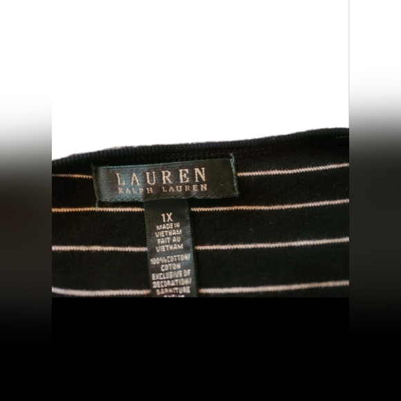 Lauren Ralph Lauren Womens Shirt Size 1x (Xl) Black & White Stripes Logo Preppy‎ - Picture 5 of 5